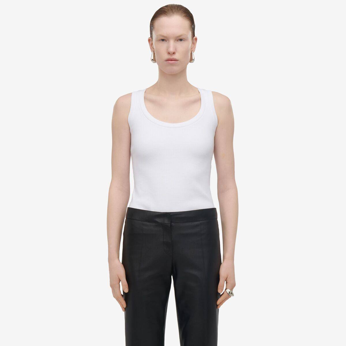 Alexander McQueen Women's White Ribbed Tank Top - 2 (Cotton & Elastan)